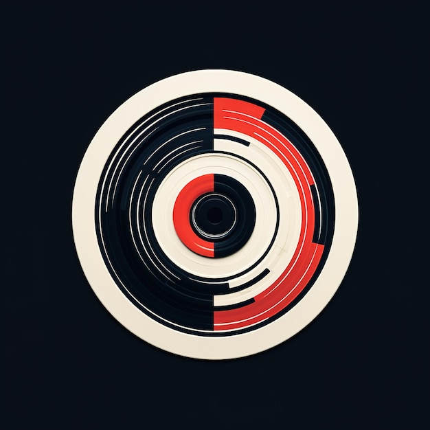 a black background with a red and white circle with a black and white circle in the middle.