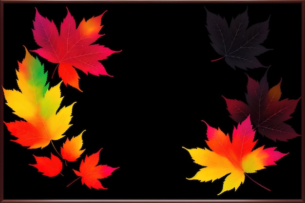 A black background with a red and yellow leaves and the words fall on it.