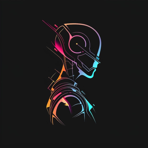 Photo a black background with a robot head and a head with a red and blue lines