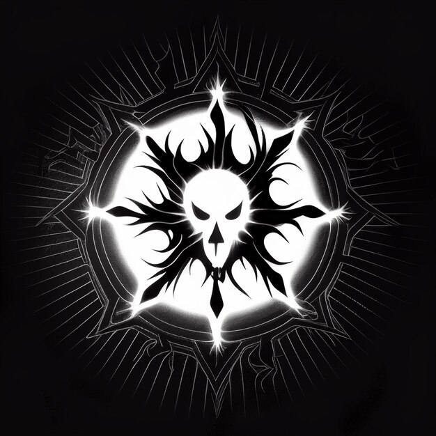 Photo a black background with a skull and a star in the middle.