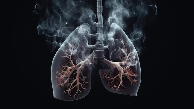 A black background with a smoke cloud of lungs and the words lung on it