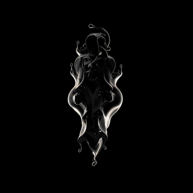 Black background with splash of liquid. 3d illustration
