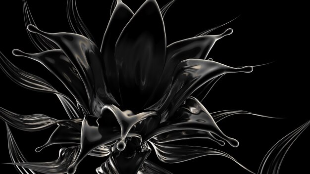 Black background with splash of liquid. 3d illustration