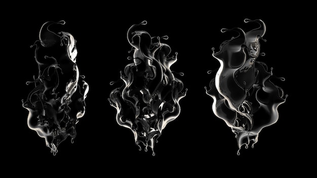 Black background with splash of liquid. 3d illustration