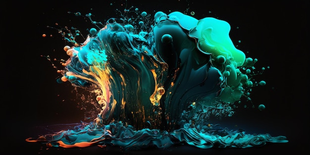 A black background with a splash of liquid and a blue liquid.