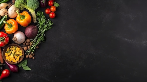 A black background with vegetables on it