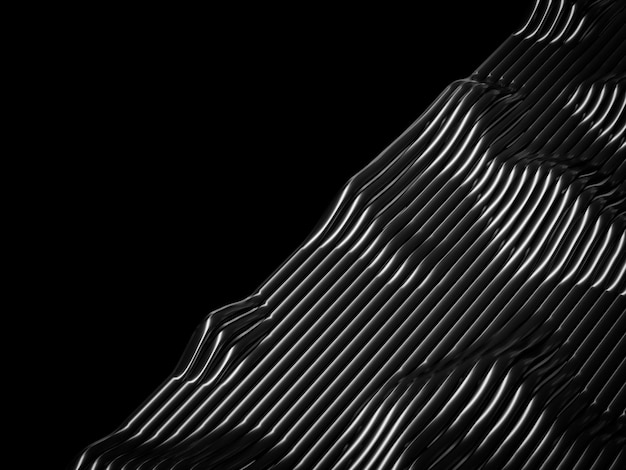 Black background with wavy shiny metal lines