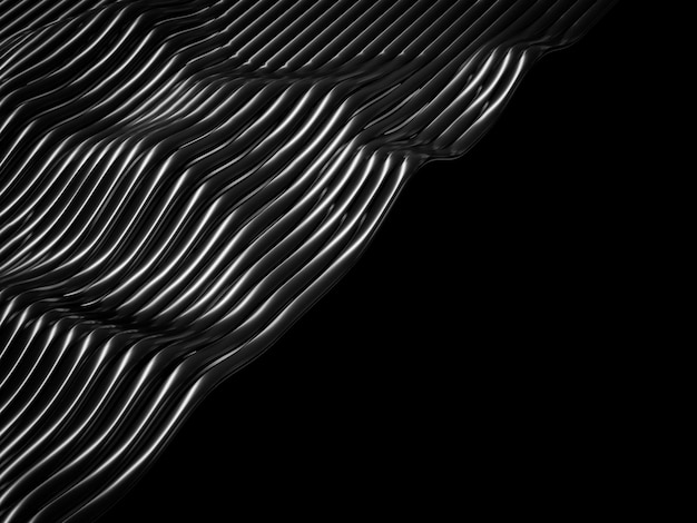 Black background with wavy shiny metal lines