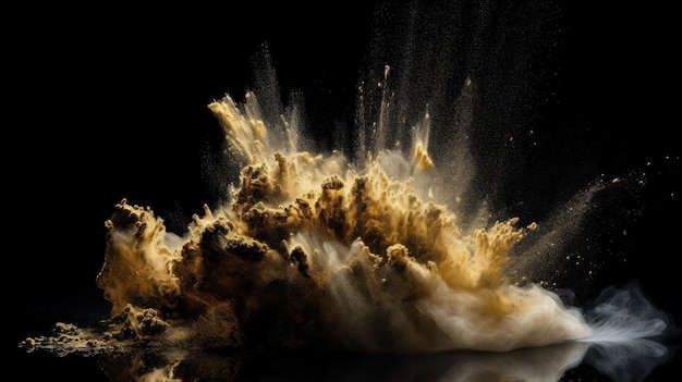 A black background with a white explosion of dust and a brown substance.