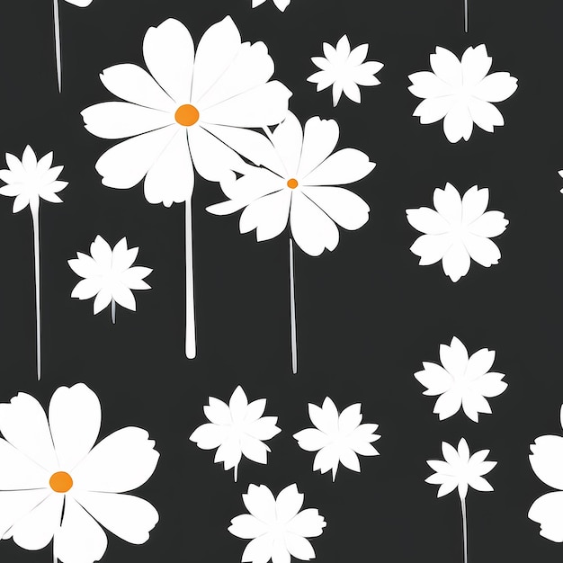 A black background with white flowers and a yellow center.