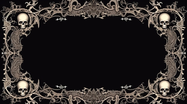 Photo black background with white gothic border frame empty space halloween concept ai generated