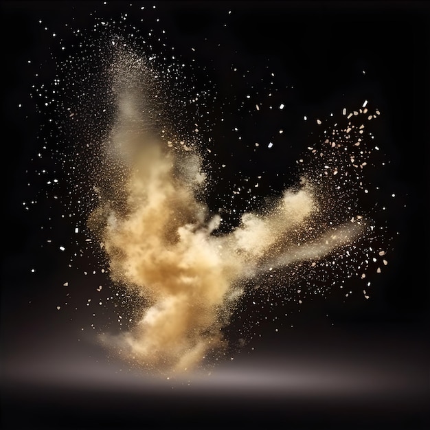 A black background with a yellow dust explosion