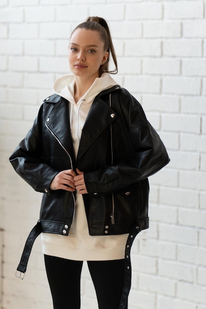 Photo black background zipper jacket clothing fashion casual design style white isolated clothes leather