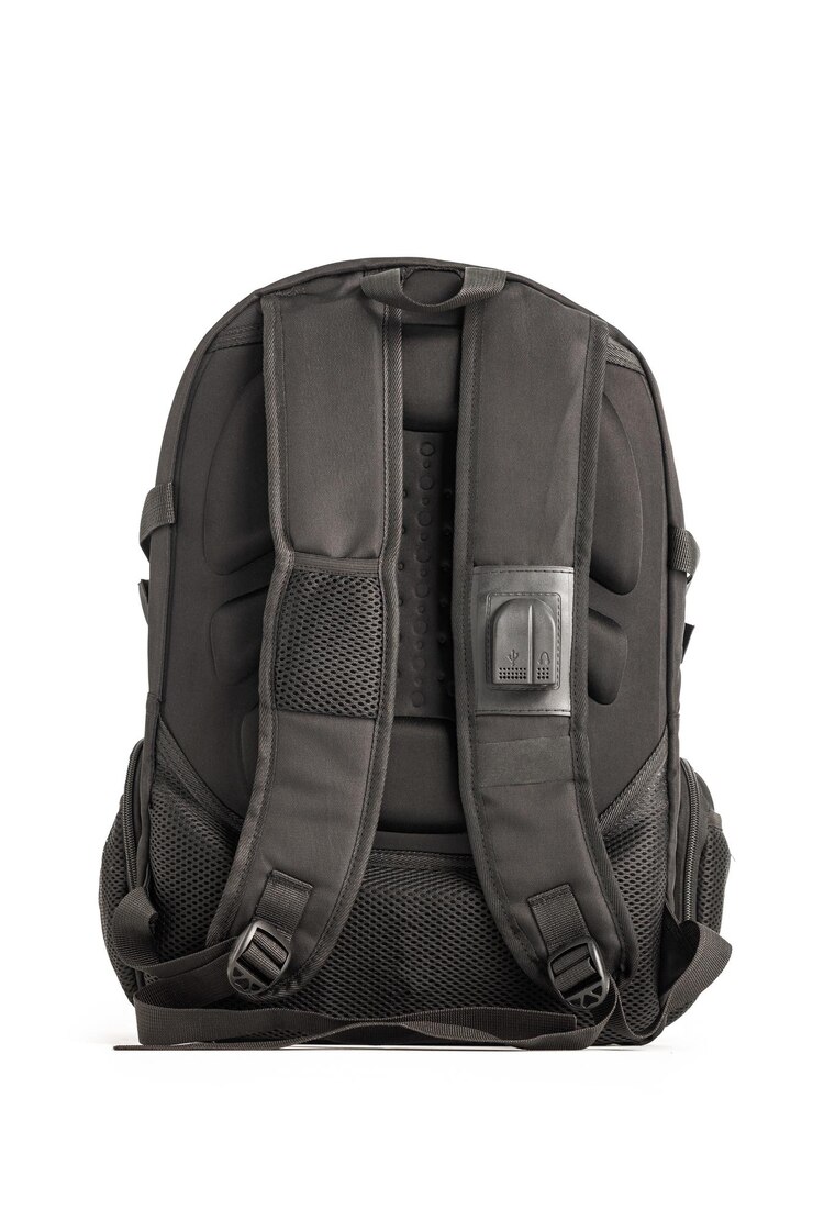 Black backpack isolated white background