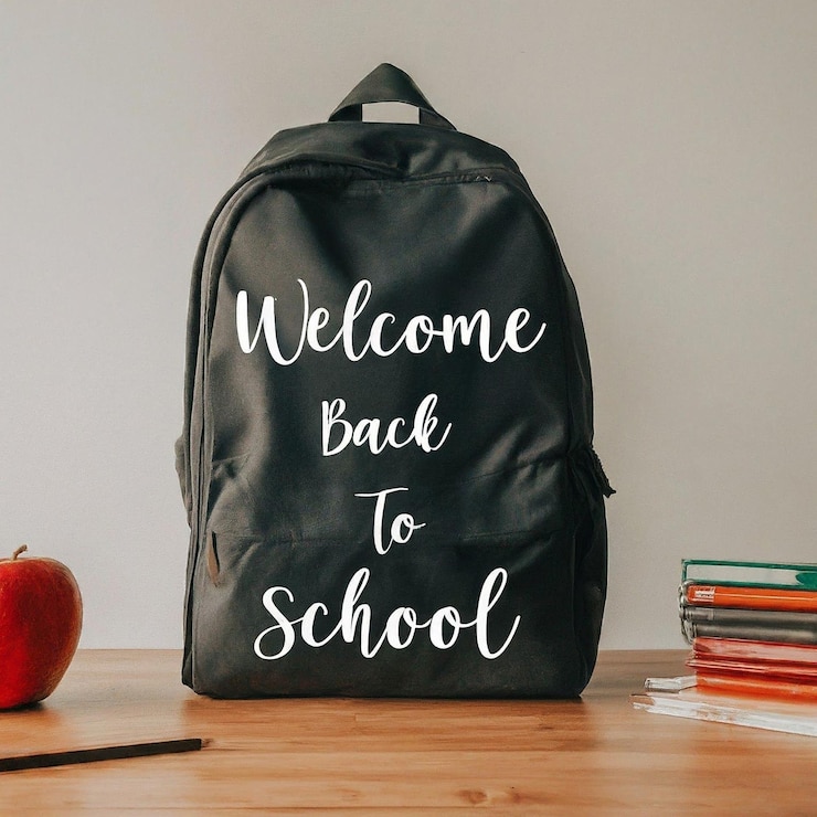 Photo a black backpack with the words welcome back to school
