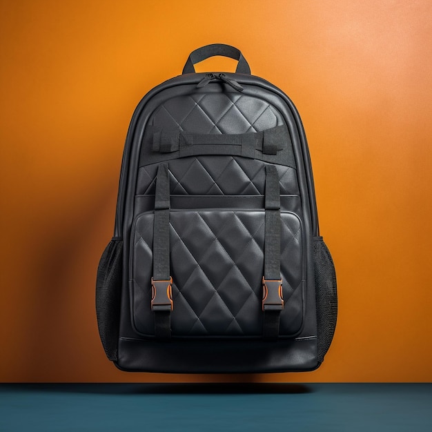 A black backpack with a zipper that says