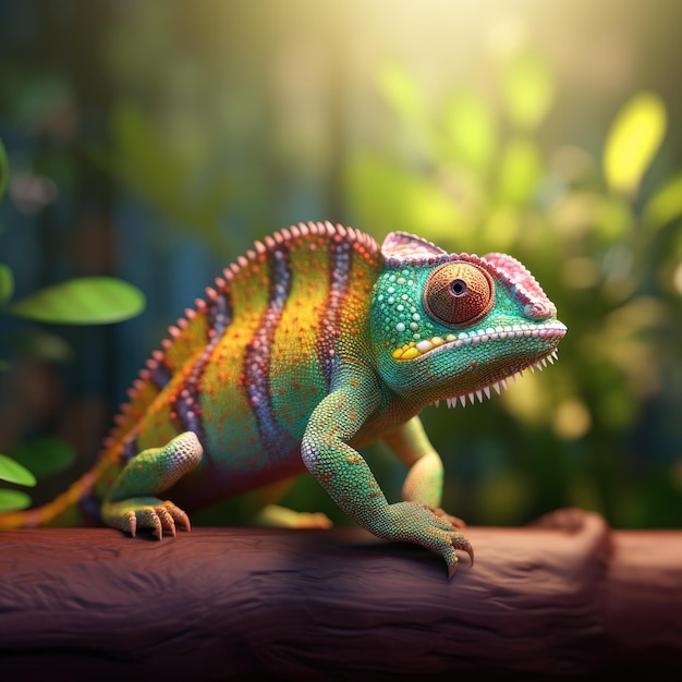 Black backround of a colorful chameleon hyperdetailed generative ai