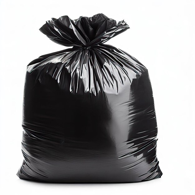 a black bag of garbage is wrapped in black plastic.