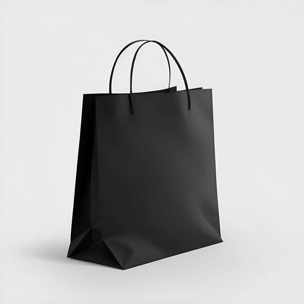 A black bag with a handle paper bag mockup