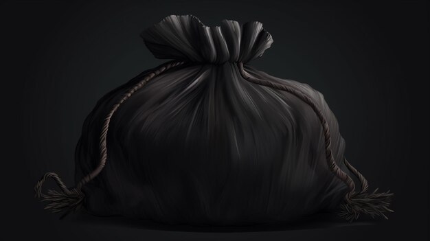 A black bag with a tassel on it is shown in a dark room.