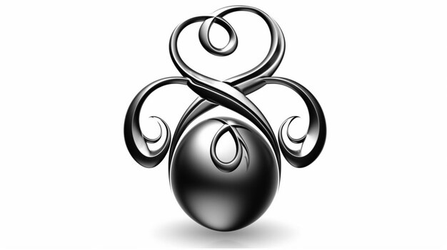 A black ball with a spiral design on it