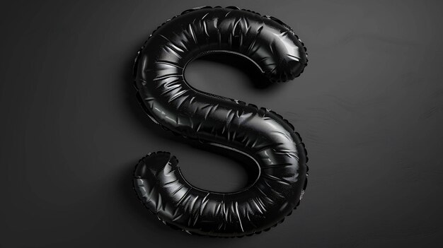 A black balloon in the shape of the letter S on a black background