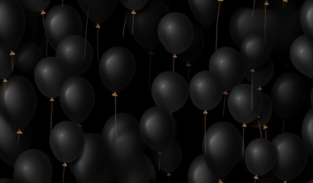 Фото Черный фон воздушных шаров концепция для вечеринки или празднования события беспрепятственный рисунок, сгенерированный ии