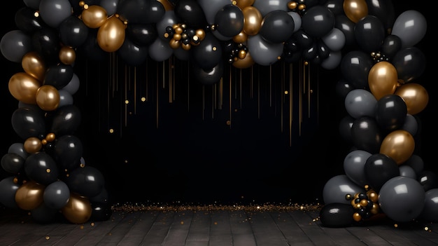 black balloons on a dark background