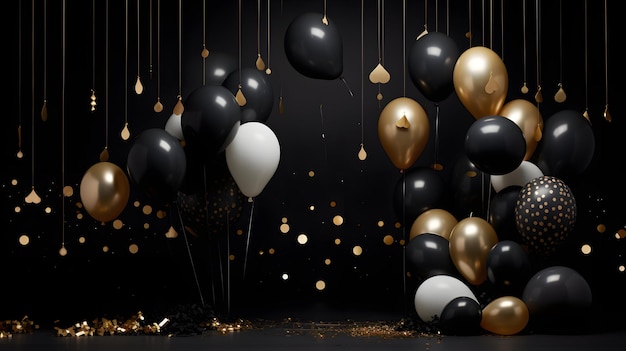 black balloons on a dark background