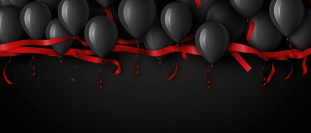 Black balloons with ribbons on a black background holiday concept sale