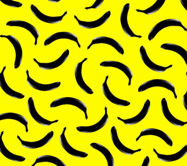 Black banana on yellow background Pop art graphic pattern