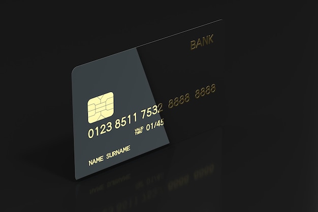 black bank card with golden numbers 3d rendering