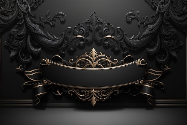 Photo black banner with luxurious ornaments and empty place for your text and logo