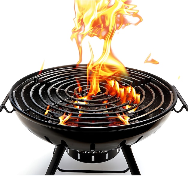 Photo a black barbecue grill with flames coming out of it