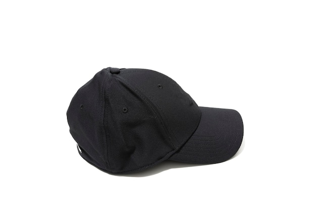 A black baseball cap, isolated on white background.