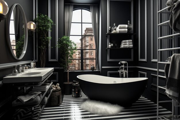 Черный интерьер ванной комнаты Generate Ai