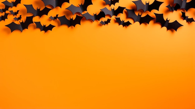 Black bats flying with orange background