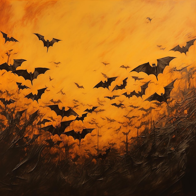 black bats with orange background