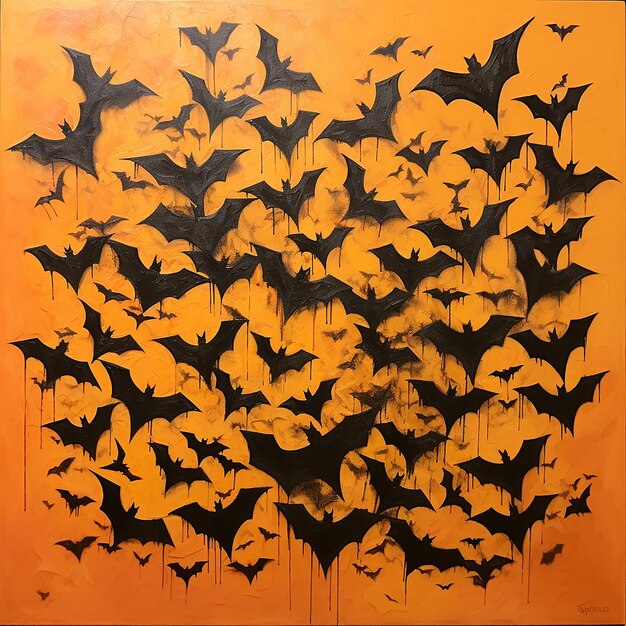 black bats with orange background