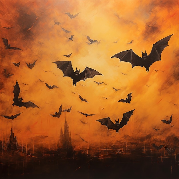 black bats with orange background