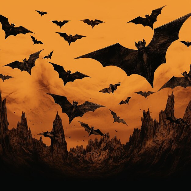 black bats with orange background