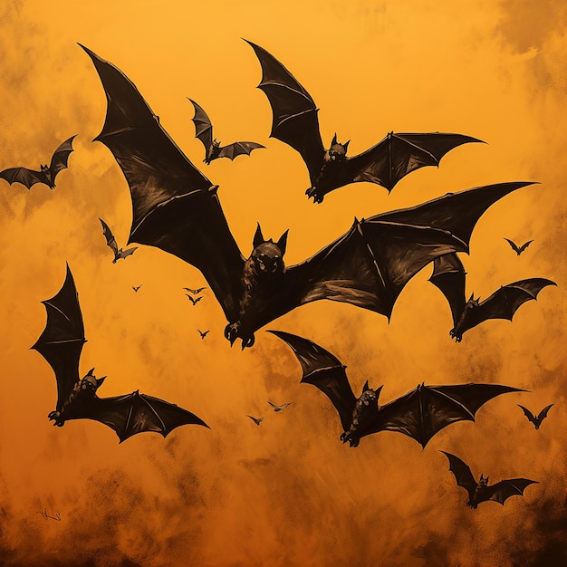 black bats with orange background