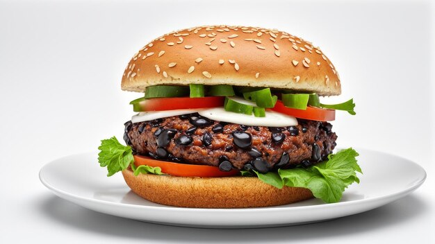 black bean burger isolated on white background