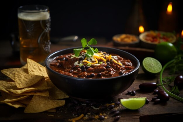 Photo black bean chili dinner recipe food photography