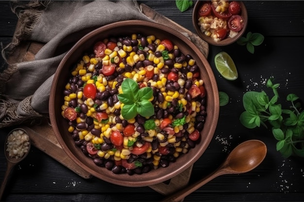 Black Bean And Corn Salad Vegetarian Top View Generative AI