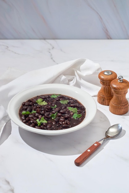 Black bean soup or stew Latin American or Mexican cuisine