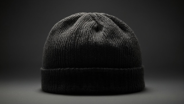 black beanie hat isolated on black background