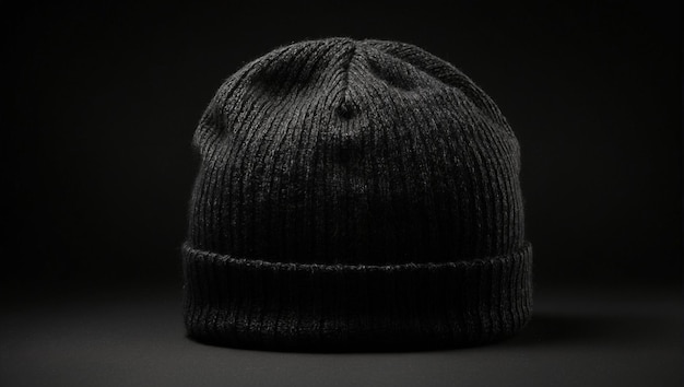 black beanie hat isolated on black background