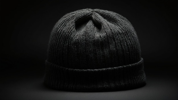black beanie hat isolated on black background