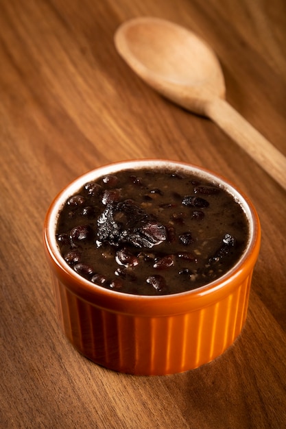Black beans cooked in a bowl Brazilian black beans